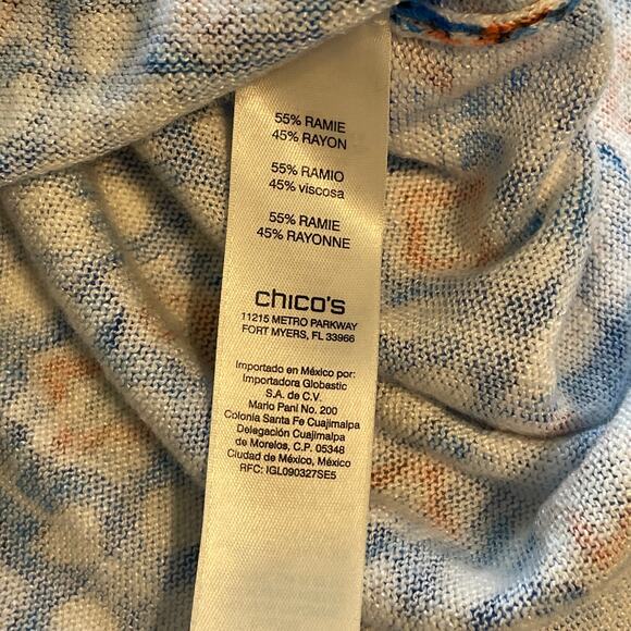 Chicos Mixed Tile Print Top Size 3 (Womens XL) Turquoise V-Neck Geo Casual - Picture 6 of 8